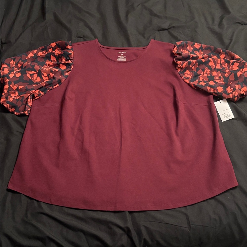 Nine West Maroon Top with Decorative Sleeves